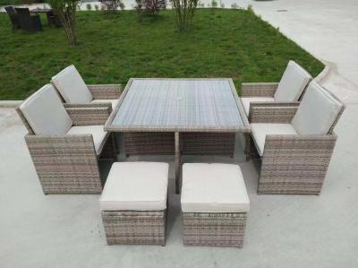China PE Wicker 8 Seater Sofa Set With Square Table Outdoor Rattan Cube Sets for sale