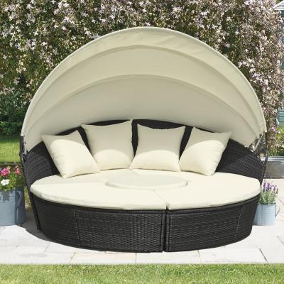 China KD Round Wicker Outdoor Rattan Daybed In All Weather With 4pcs Pillow for sale