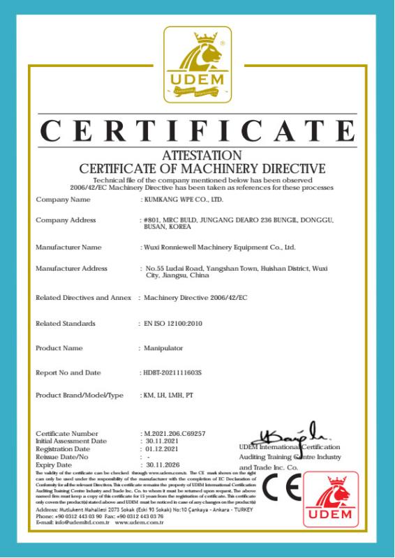 CE - WUXI RONNIEWELL MACHINERY EQUIPMENT CO.,LTD