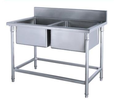 China Commercial Kirchen Stainless Steel Inlet And Outlet Bench With Double Sink Bowl Assembling Sink Table for sale
