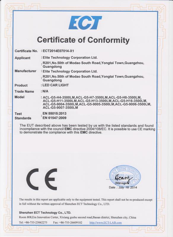 CE - Guangzhou Elite Lighting Technology Corp. Ltd