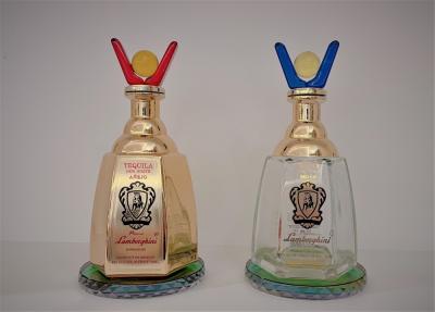 China Decorative Liquor Bottles/Golden Frosted 750ml Glass Bottle/ Crystal Stopper for sale