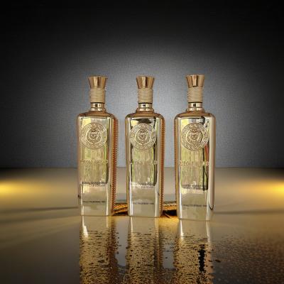 China Electroplating Decorated Embossed 750ml premium whiskey bottle for sale