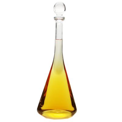 China 750ml Risan Liquor Decanter Bottle Long Neck With Oval Base Shape Solid Glass Stopper for sale