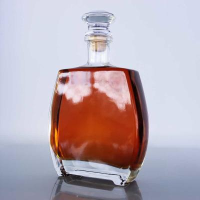 China Clear Premium Whiskey Decanter With Wooden Cork Full Coated Polished Whiskey Glass Bottle for sale