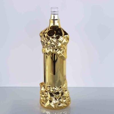 China Vodka Bourbon Luxury Spirits Bottle Unique Golden Flint Wine Bottle for sale