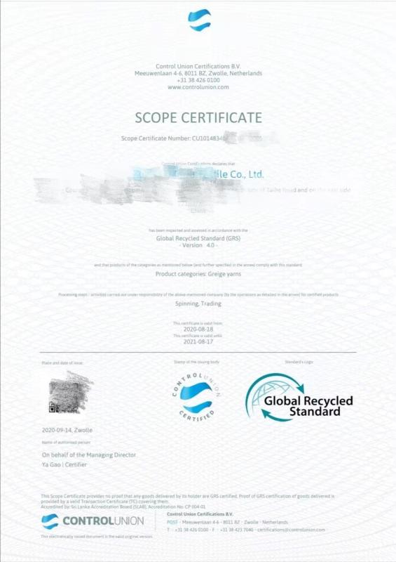 Scope Certificate - Changzhou Smart Textile Products Co.,Ltd.