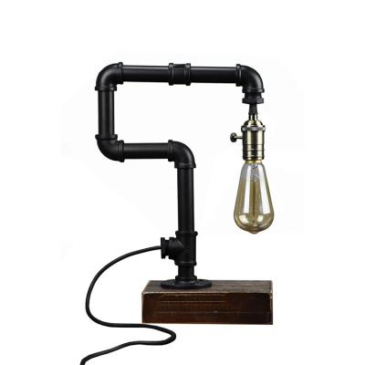 China Retro Style Wooden Base Water Pipe Reading Lamp Retro Pipe and Wood Table Lamp Desk Lamp for sale