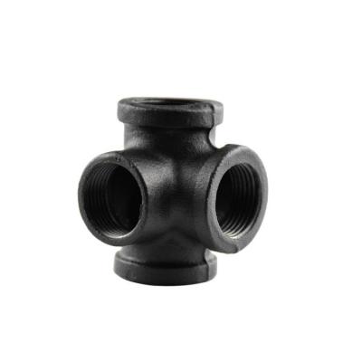 China Black Pipe Four-Way, Malleable Cast Iron Four-Way Pipe Fittings Threaded Industrial Decorative Pipe Four-Way, Used for Diy Pipe for sale