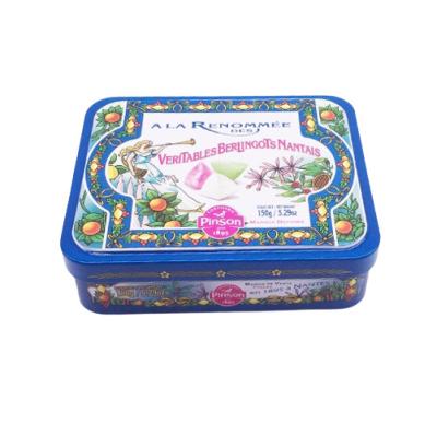 China Rectangular Hinged Candy Tin Can For Gift Giving Custom Tin Container With Stackable Lid for sale