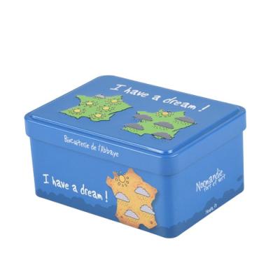 China Personalized Rectangular Empty Cookie Tins Can With Hinged Stackable And Embossing Lid for sale