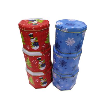 China Customized Octagon Christmas Cookie Tins Bulk Offset CMYK printing for sale