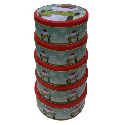 China Recyclable Christmas Seasonal Metal Cookie Tins With Lids In Set Of 5 for sale