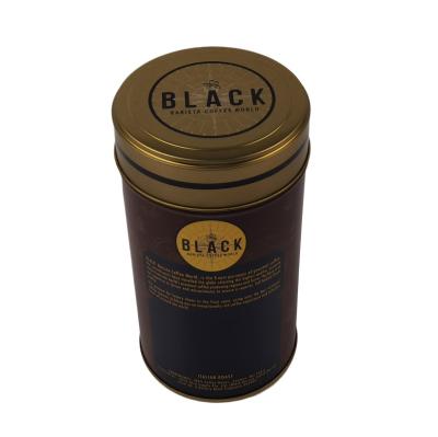 China Personalized Metal Black Coffee Tin Can With Double Lid Luxury Coffee Tin Box Packaging for sale
