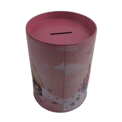 China Round Small Tin Gift Box Money Saving Tins With Coin Slot On Lid for sale