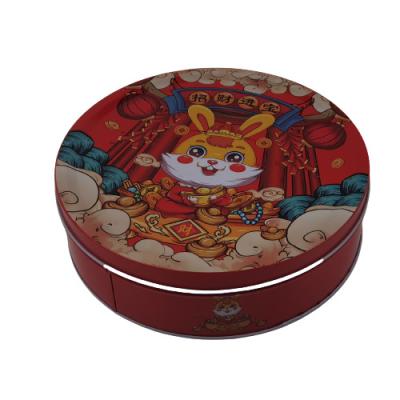 China Holiday Seasonal Round Tin Containers Large Circular Gift Metal Tin Container With Lid for sale