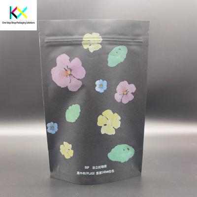 China ISO9001 Eco Friendly Packaging Pouches Black Kraft Paper Pouch With PLA Zipper for sale