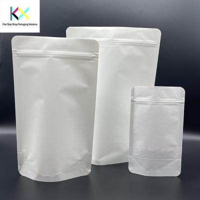 Chine Sacs d'emballage de produits alimentaires secs personnalisés Sacoche blanche en papier kraft avec fermeture à glissière à vendre