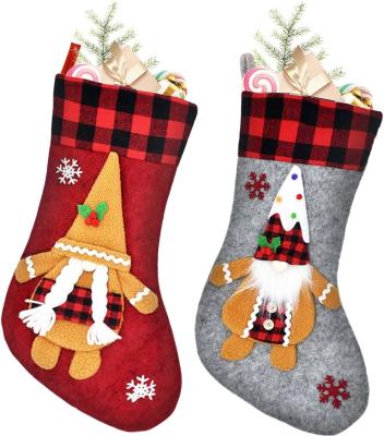 China 2 Pcs Christmas Stockings New Set, 3D Gnomes Soft Classic Red and Grey Fireplace Hanging for Holiday Xmas Party Decor for sale