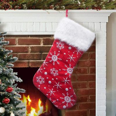China Red White Snow Pattern 21 Inches Christmas Stocking Double Layers Gift Holders Xmas Holiday Party Mantel Decoration for sale