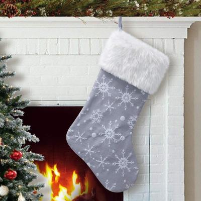 China Grey White Snow Pattern 21 Inches Christmas Stocking Double Layers Gift Holders Xmas Holiday Party Mantel Decoration for sale