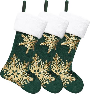 China 3PC Christmas Stocking,Sequin Hanging Stocking Decorations Christmas Party Family Decor (Green) for sale
