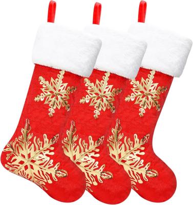 China 3PC Christmas Stocking,Sequin Hanging Stocking Decorations Christmas Party Family Decor (Red) for sale