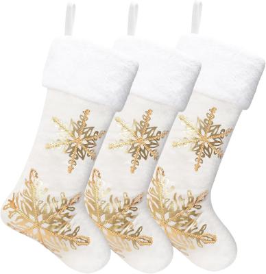 China 3PC Christmas Stocking,Sequin Hanging Stocking Decorations Christmas Party Family Decor (white) for sale