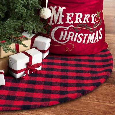 China Christmas Tree Skirt Red and Black Plaid Buffalo Double Layers Checked Deco for Holiday Party Mat Xmas Ornaments for sale