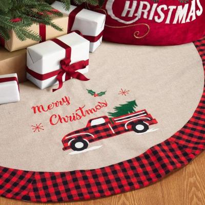 China Christmas Tree Skirt Burlap 32 Inches Tree Skirt with Red and Black Plaid Border Trim for Holiday Decorations for sale