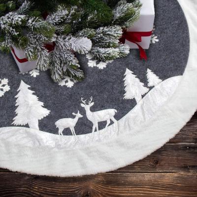 China Tree Skirt, Fur Rustic White Xmas Tree Skirt,Snowy Christmas Trees Mat Decorations Indoors,Deer and Snowflake Pattern for sale