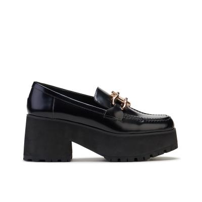 China Comfortable Black Flat Loafer Platform Shoes With 6CM Chunky Heel for sale
