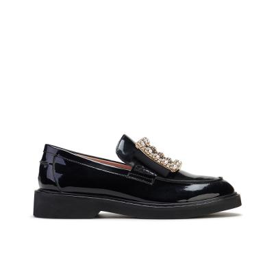 China Black Dress Loafers Womens Black Loafer Shoes Round Toe for sale