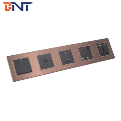 China square silver aluminum panel multimedia hotel room wall socket/hotel tv media wall plate for sale