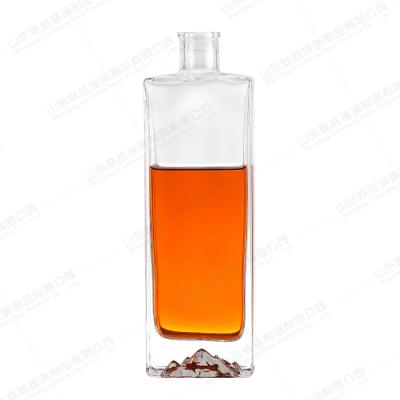 China Glass Collar Custom 700ml 750ml 1000ml Square Wine Liquor Alcohol Bottle for sale