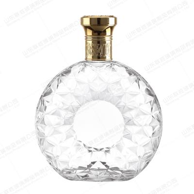 China 500ml 1000ml Clear Glass Bottle for Whiskey Gin end with Polymer Gold Cork or Pour Lid for sale