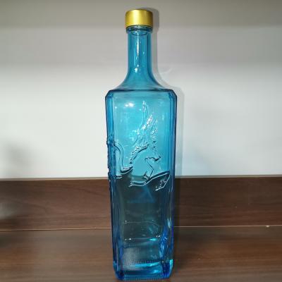 China 500ml 750ml 700ml 1l Transparent Blue Sky Ocean Color Spirit Glass Bottle for sale