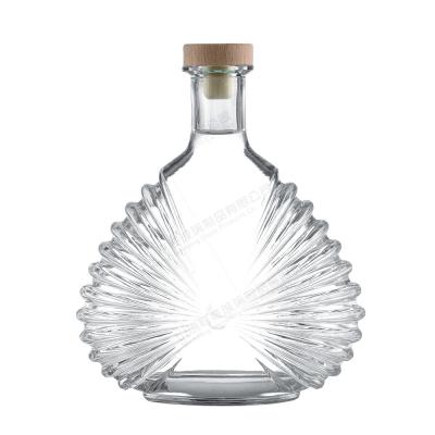 China Clear Glass Bottle with Cork 750ml 1000ml Flat Carved Artistic Base Material Glass for sale