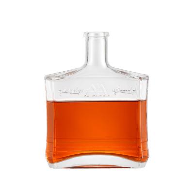China 500ml Glass Collar Square Vodka Whisky Bottle Wine Glass Bottle for sale