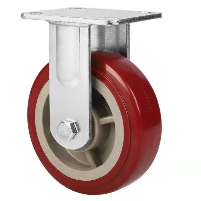 China 4x2, 5x2,6x2,8x2 Red PU RIGID Heavy Duty  Caster China factory FIXED castor wheels manufacturer and exporter en venta