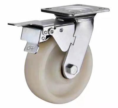 China 4-8 inch Swivel White PP caster with total brake zinc plated, plastic wheel castor for heavy duty manufactory en venta