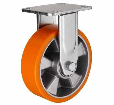 China Unite 4-8 inch Orange color Fixed aluminium core POLYURETHANE wheel for heavy duty caster/ PU RIGID CASTORS for sale