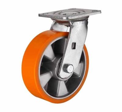 China rueda de aluminio de la PU de la base del eslabón giratorio anaranjado del color de 8 pulgadas para el echador resistente en venta