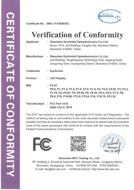 FCC - Shenzhen Eachinled Optoelectronics Co.,Ltd