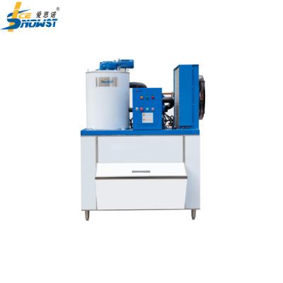 China 2ton Water Cooled Snow Flake Ice Maker Machine With SS304 Stainless Steel Ice Bin for sale