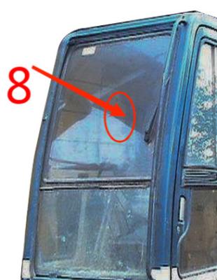 China KOBELCO Right Side Excavator Cab Glass 5mm Windshield Tempered Glass Position No.8 for sale