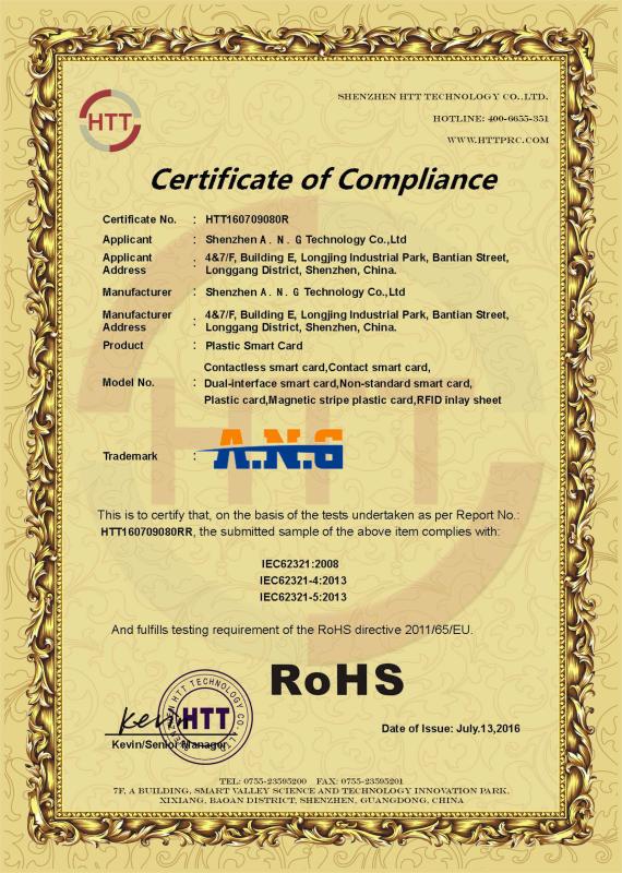 RoHS (SMART CARD) - Shenzhen A.N.G Technology Co., Ltd