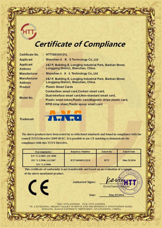 CE (SMART CARD ) - Shenzhen A.N.G Technology Co., Ltd