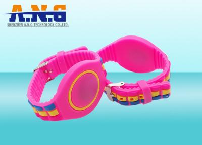China Passive Adjustable Silicone Rfid Wristbands , Waterparks wristband rfid Pink for sale
