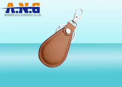 China Light Brown Exquisite Leather Rfid Key Fob In 125 Khz And 13.56 Mhz Technology for sale